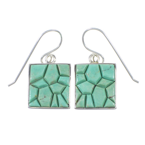 Southwest Turquoise Genuine Sterling Silver Hook Dangle Earrings QX76647